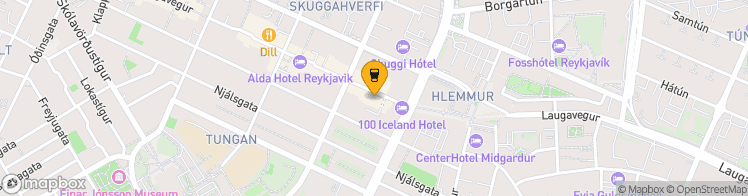 Map showing a marker over 64.14336329999999, -21.9179499