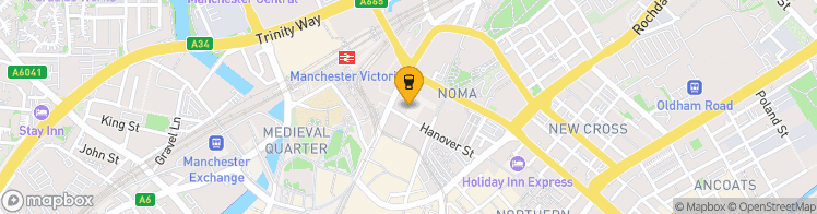 Map showing a marker over 53.486827399999996, -2.2400455