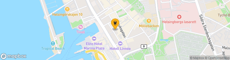 Map showing a marker over 56.0450236, 12.6955197