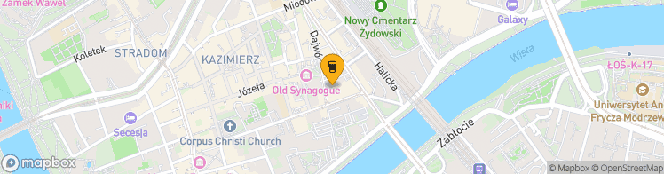 Map showing a marker over 50.0510119, 19.949859200000002