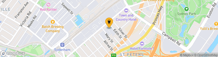 Map showing a marker over -33.9127462, 151.1729927