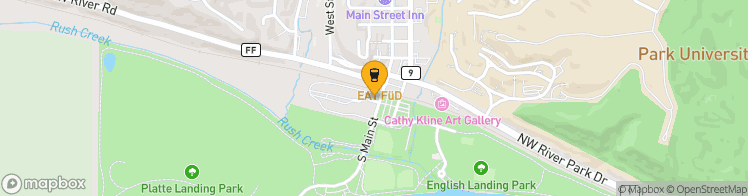 Map showing a marker over 39.1884632, -94.6844921