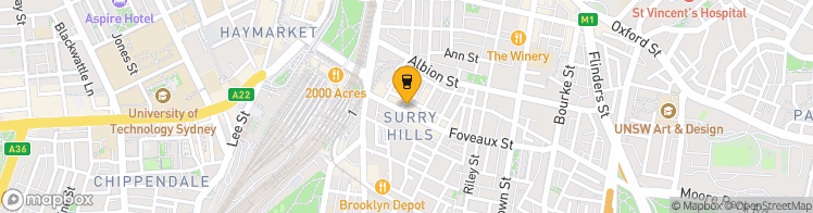 Map showing a marker over -33.883863999999996, 151.209905