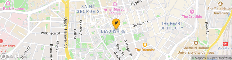 Map showing a marker over 53.379518399999995, -1.4772726999999999