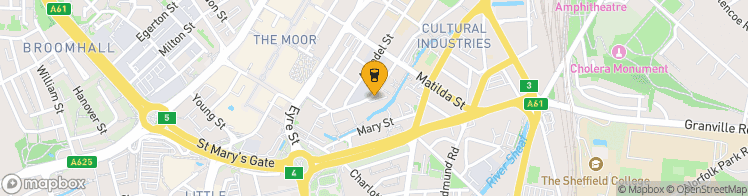 Map showing a marker over 53.374606099999994, -1.4697259000000003