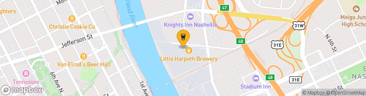 Map showing a marker over 36.174293299999995, -86.7763063