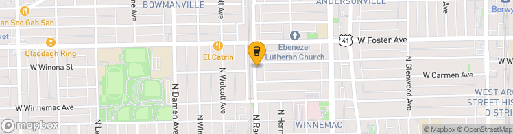Map showing a marker over 41.974965999999995, -87.6742483