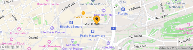 Map showing a marker over 50.0885136, 14.4348506