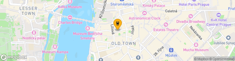 Map showing a marker over 50.085429999999995, 14.4170134