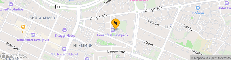 Map showing a marker over 64.144342, -21.9096322