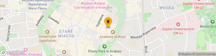 Map showing a marker over 50.0619869, 19.9424034