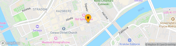 Map showing a marker over 50.0504609, 19.949374799999998