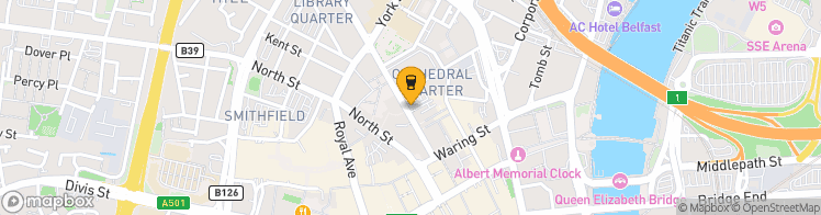 Map showing a marker over 54.601940199999994, -5.9285651
