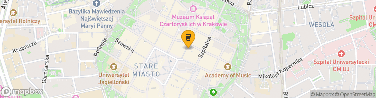 Map showing a marker over 50.0626111, 19.9397472