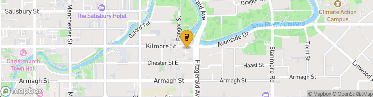 Map showing a marker over -43.5267391, 172.6496697