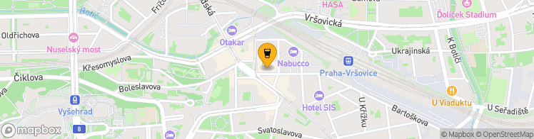 Map showing a marker over 50.0643445, 14.4420491