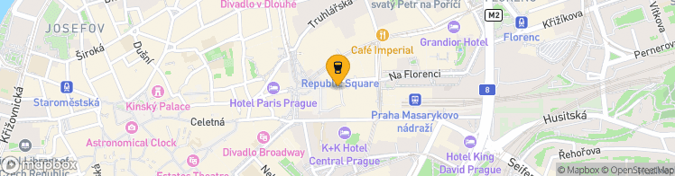 Map showing a marker over 50.0881961, 14.430521200000001