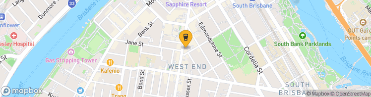 Map showing a marker over -27.479030899999998, 153.0126716