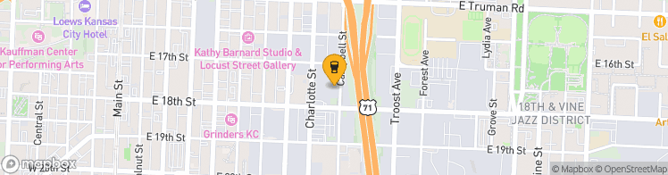 Map showing a marker over 39.092220399999995, -94.57322669999999