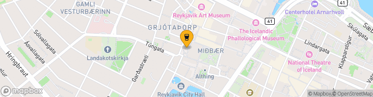 Map showing a marker over 64.1474984, -21.9417388