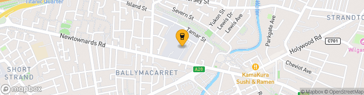 Map showing a marker over 54.599111099999995, -5.8943593
