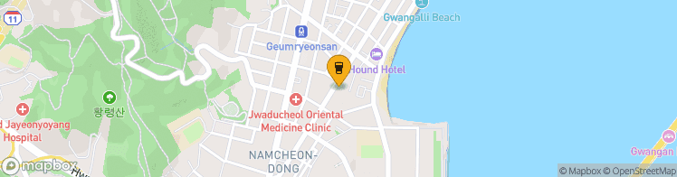 Map showing a marker over 35.1475351, 129.1127115