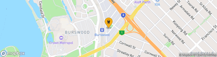 Map showing a marker over -31.959729099999997, 115.90090149999997