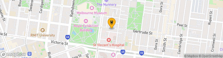 Map showing a marker over -37.8056442, 144.97518789999998