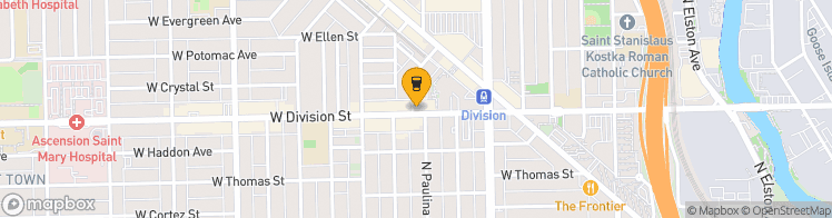 Map showing a marker over 41.903453999999996, -87.67030199999999