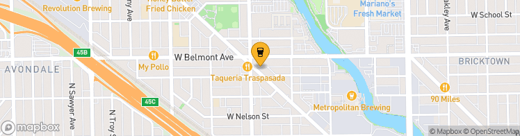 Map showing a marker over 41.9388916, -87.6972193