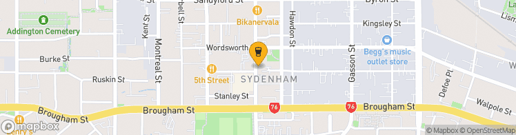 Map showing a marker over -43.5456374, 172.6368292