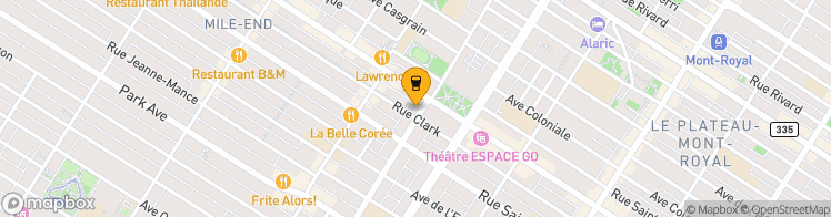 Map showing a marker over 45.52279, -73.5933601