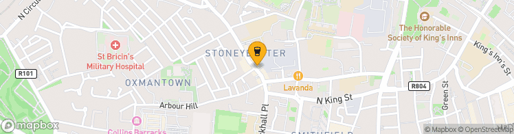 Map showing a marker over 53.350998, -6.2823101999999995