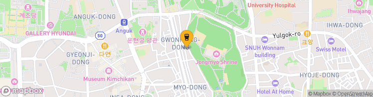 Map showing a marker over 37.575032199999995, 126.9915443